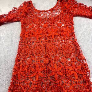 Orange crochet mini dress with floral pattern #crochet #summerdress #floral#h&m#